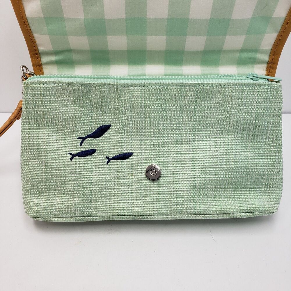 Vera Bradley Straw Beach Wristlet Clutch Sea Turtle Light Green Embroidered RFID - Picture 6 of 16